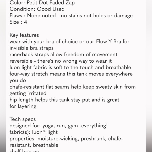 ladies Reversible Racerback Lululemon. Petit Dot Faded Zap lime bright green top - Picture 13 of 13